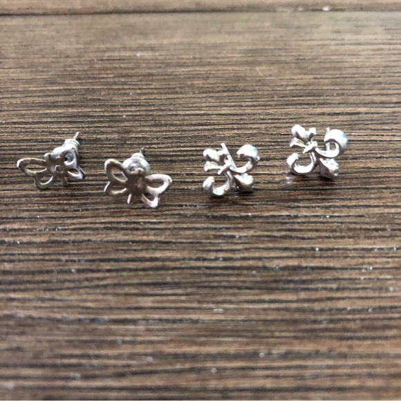 Spring sliver metal stud earrings 4 pair - Picture 2 of 4
